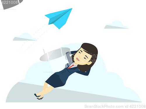 Image of Business woman lying on cloud vector illustration.