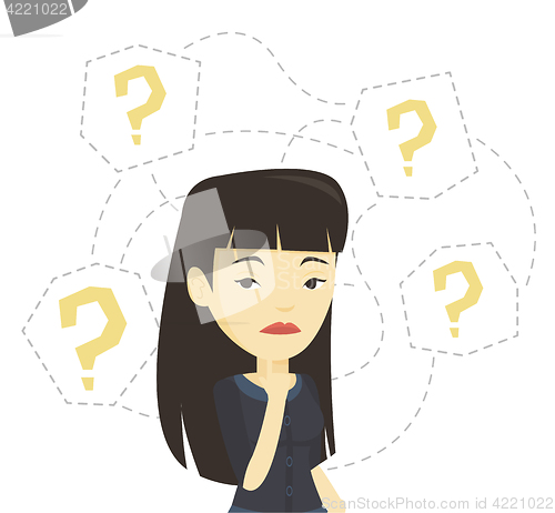 Image of Young business woman thinking vector illustration.