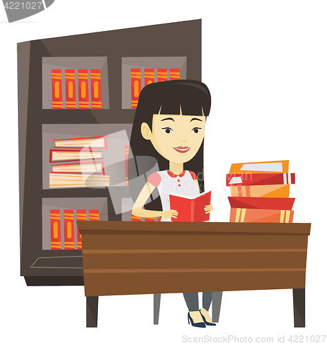 Image of Student reading book vector illustration.