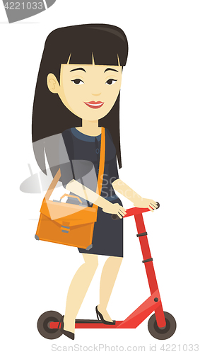 Image of Woman riding kick scooter vector illustration.