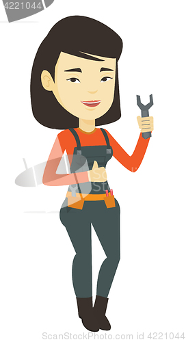 Image of Repairman holding spanner vector illustration.