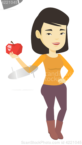 Image of Young woman holding apple vector illustration.
