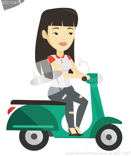 Image of Woman riding scooter vector illustration.