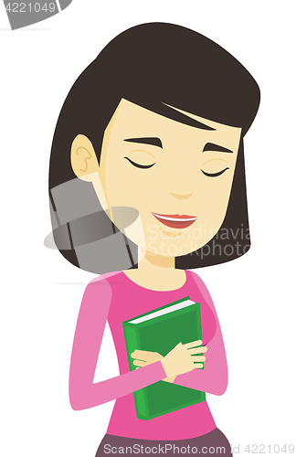 Image of Student hugging her book vector illustration.