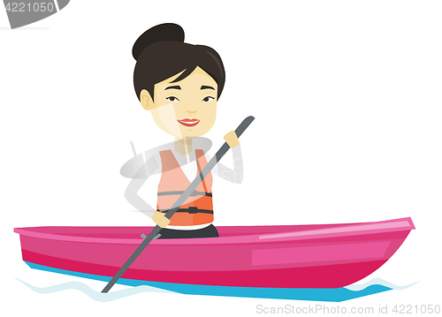 Image of Sportswoman riding in kayak vector illustration.