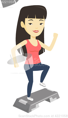 Image of Woman exercising on stepper vector illustration.