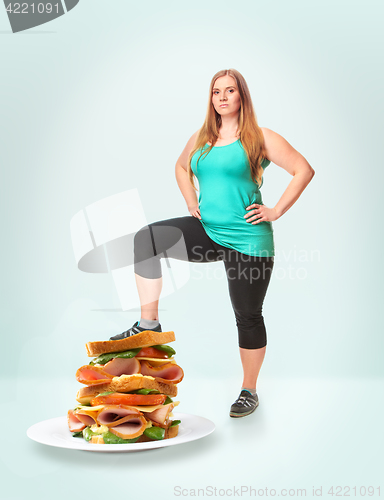 Image of Unhealthy food and fat woman