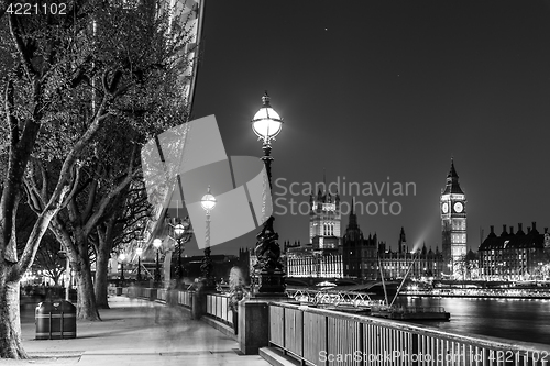 Image of London Eye, Big Ben and Houses of parliament in London, UK.