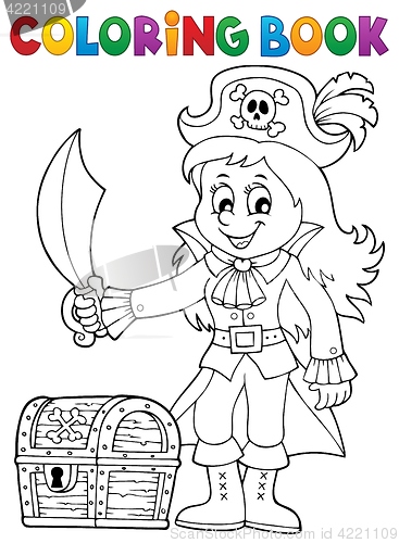 Image of Coloring book pirate girl theme 1