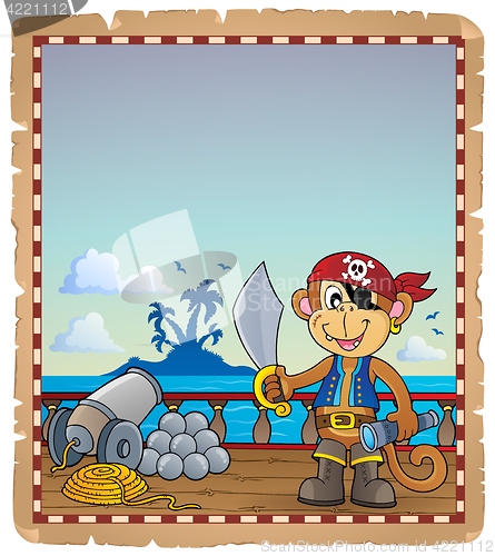 Image of Parchment with pirate monkey on ship
