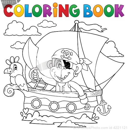 Image of Coloring book boat with pirate monkey