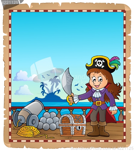 Image of Parchment with pirate girl on ship