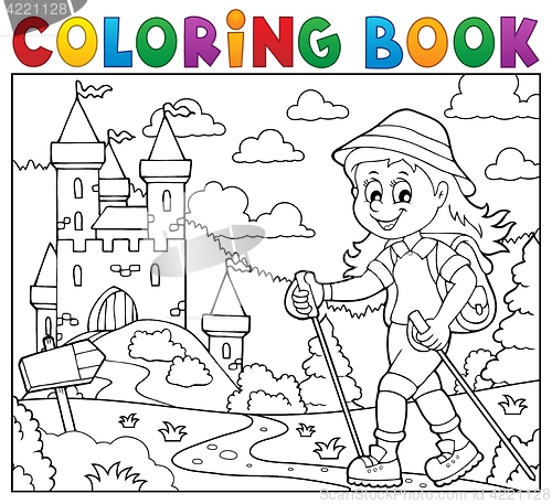 Image of Coloring book woman hiker theme 2