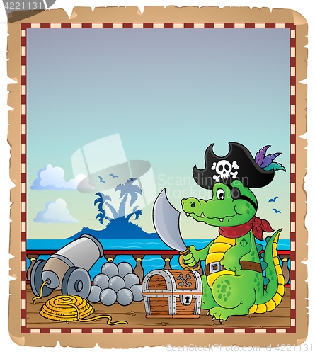 Image of Parchment with pirate crocodile on ship