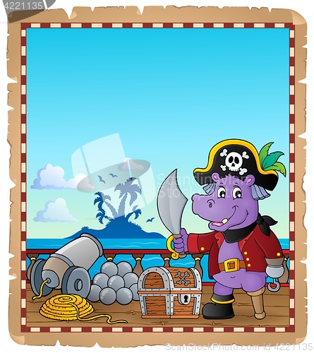 Image of Parchment with pirate hippo on ship