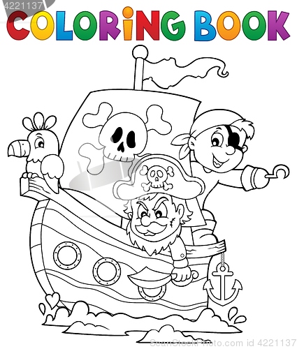 Image of Coloring book pirate boat theme 1