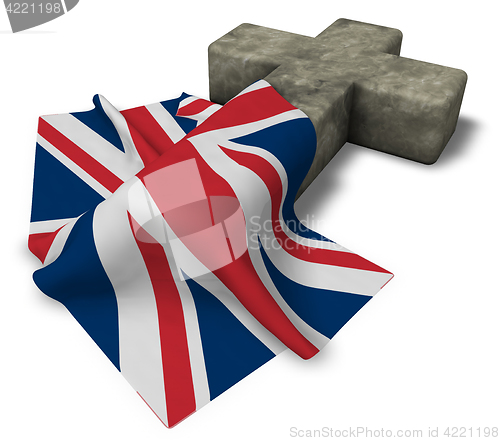 Image of christian cross and flag of the United Kingdom of Great Britain and Northern Ireland - 3d rendering