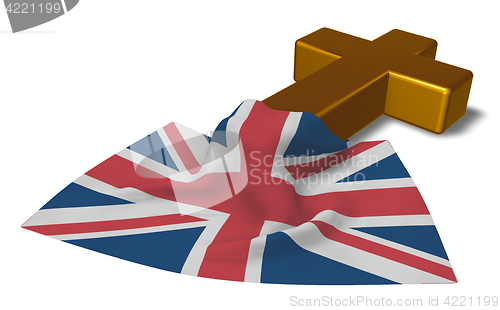 Image of christian cross and flag of the United Kingdom of Great Britain and Northern Ireland - 3d rendering