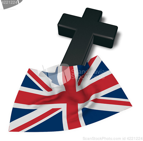 Image of christian cross and flag of the United Kingdom of Great Britain and Northern Ireland - 3d rendering