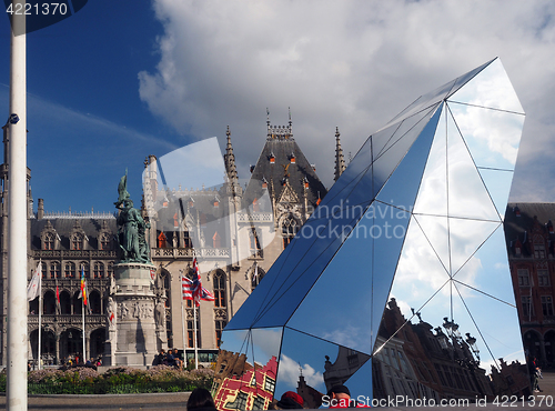 Image of editorial Bruges Belgium The Market with sculpture