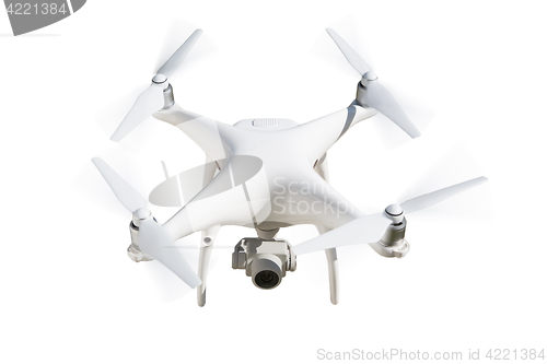 Image of Unmanned Aircraft System (UAV) Quadcopter Drone Isolated on Whit