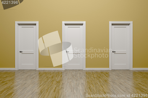 Image of beige wall and three doors background