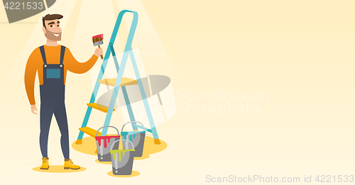 Image of Painter with paint brush vector illustration.