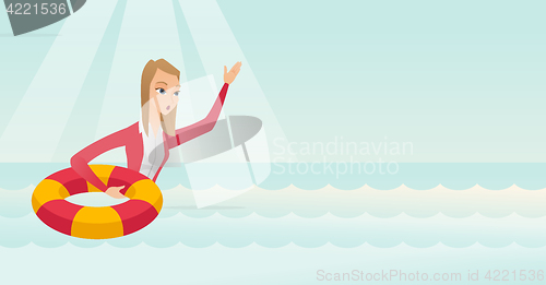 Image of Business woman sinking and asking for help.