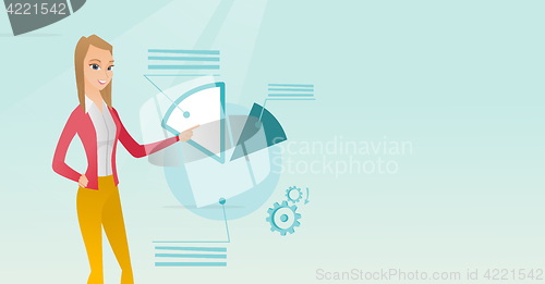 Image of Business woman pointing at pie chart.