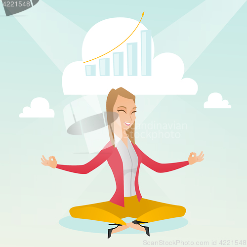 Image of Peaceful business woman doing yoga.