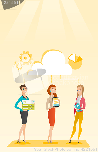 Image of Business women and cloud computing technologies.