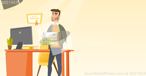 Image of Office worker holding pile of folders.
