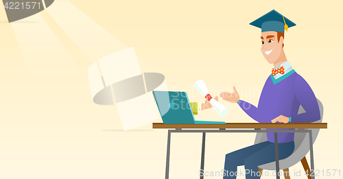 Image of Graduate getting diploma from the computer.