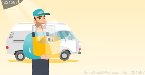 Image of Delivery courier carrying cardboard boxes.