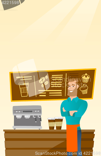 Image of Barista standing near coffee machine.