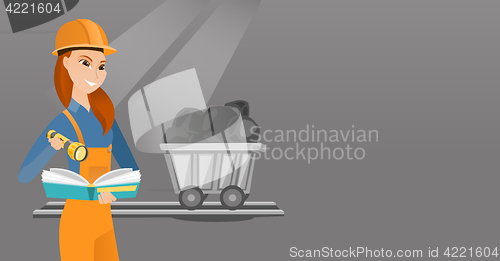 Image of Miner checking documents vector illustration.