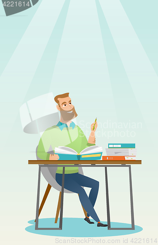 Image of Student writing at the desk vector illustration.