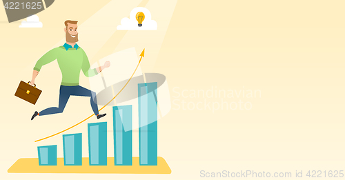 Image of Businessman running along the growth graph.