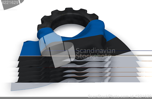 Image of gear wheel and flag of estonia - 3d rendering