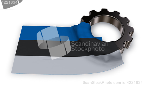 Image of gear wheel and flag of estonia - 3d rendering