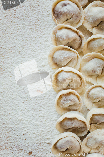 Image of Rows of freshly made meat pockets