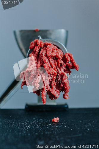 Image of Meat in mincing machine