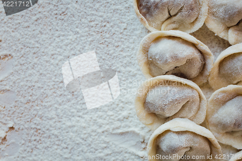 Image of Rows of freshly made meat pockets