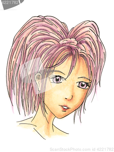 Image of Young girl portrait in cartoon style over white background