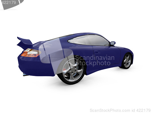 Image of isolated blue super car back view
