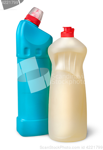 Image of Two plastic bottles of disinfectant near