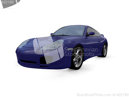 Image of isolated blue super car front view 01.jpg