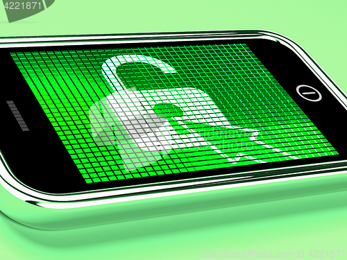 Image of Unlocked Padlock Mobile Phone Shows Access Or Protected