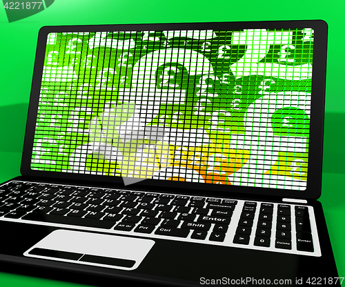 Image of Pound Symbols On Laptop Showing Money And Investment