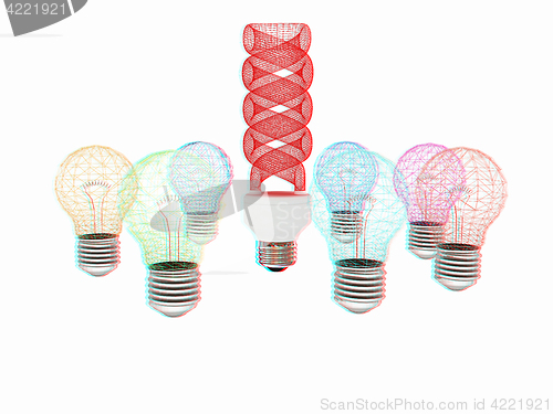 Image of energy-saving lamps. 3D illustration. Anaglyph. View with red/cy